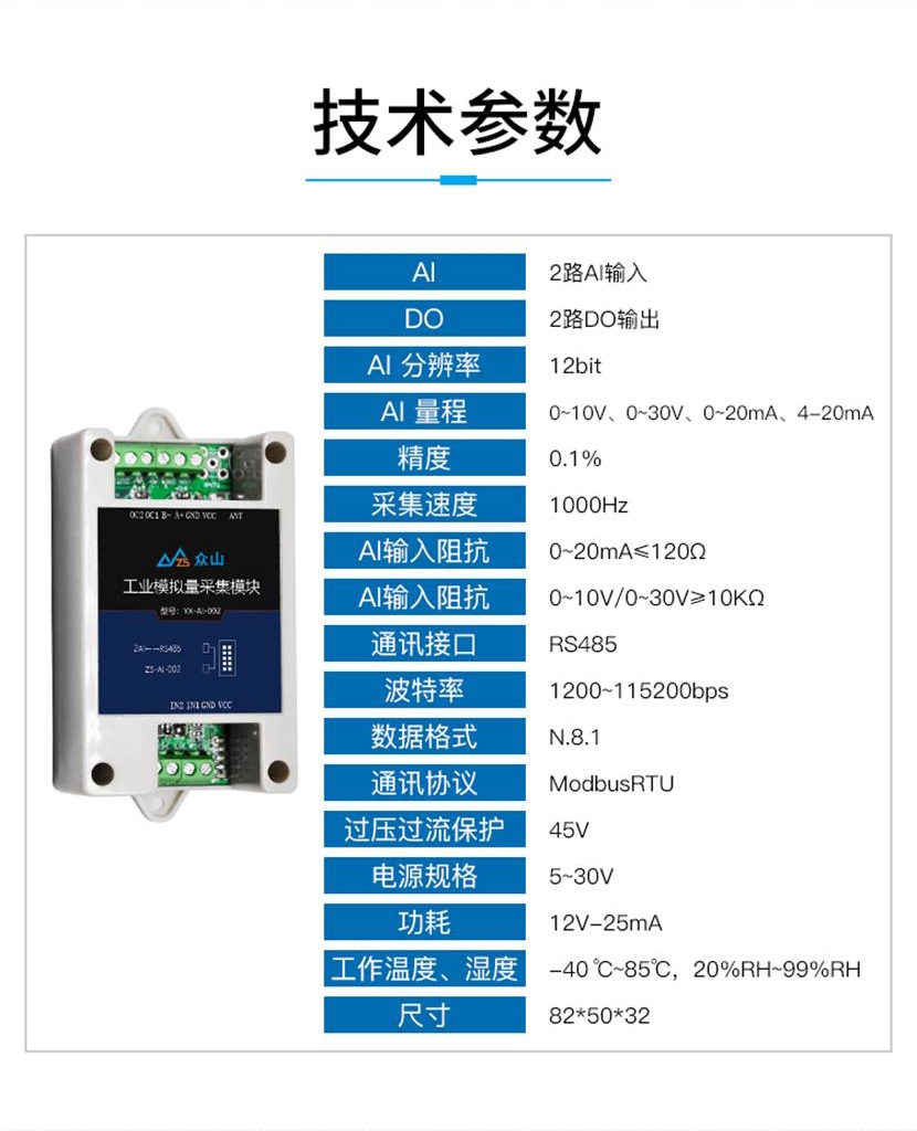 2路模拟量模块技术参数