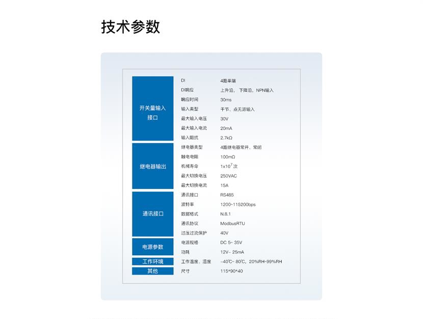 4路开关量模块技术参数