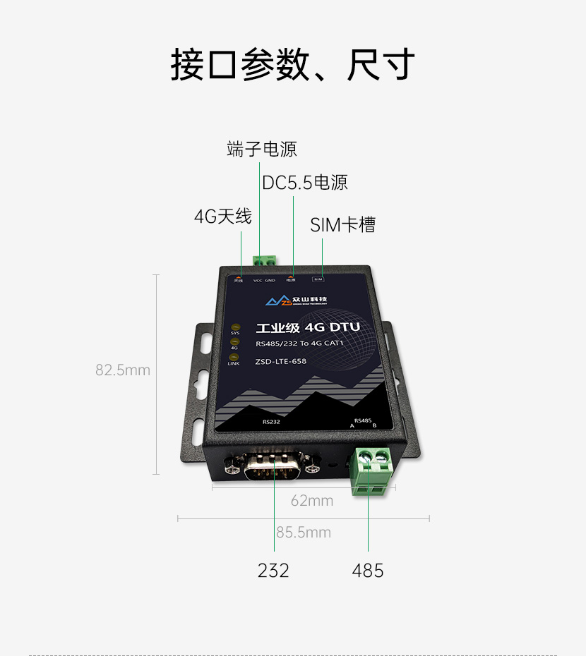 4G DTU接口尺寸